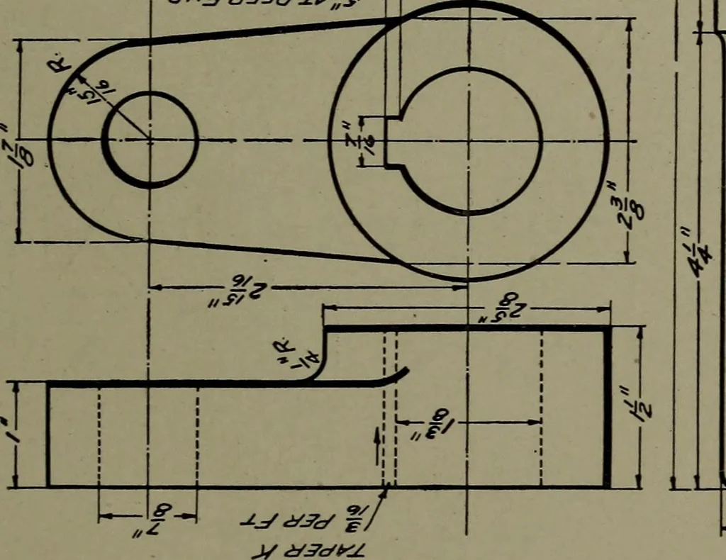An illustration from Machine drawing; a practical guide to the standard methods of graphical representation of machines, including complete detail drawings of a duplex pump and of a direct-current generator, 1914, leaf 78