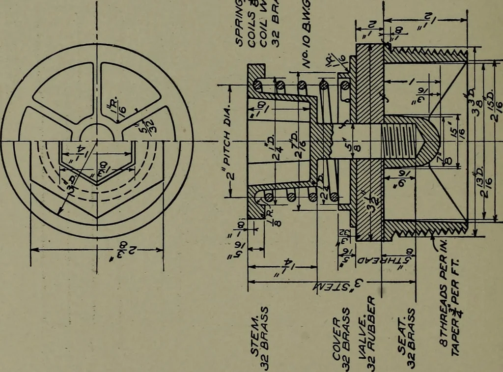 An illustration from Machine drawing; a practical guide to the standard methods of graphical representation of machines, including complete detail drawings of a duplex pump and of a direct-current generator, 1914, leaf 79