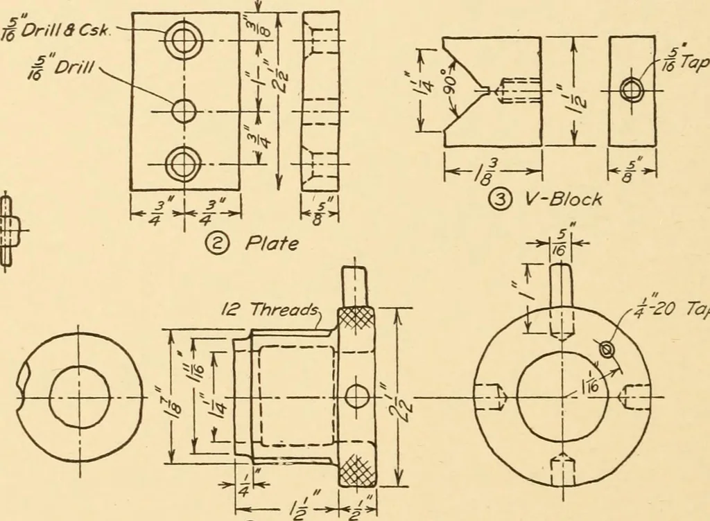 An illustration from Machine drawing; a text and problem book for technical students and draftsmen, 1921, leaf 185