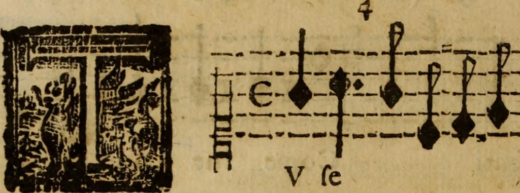 An illustration from Madrigali ... a cinqve voci. Libro primo[-sesto] .., 1611, leaf 115
