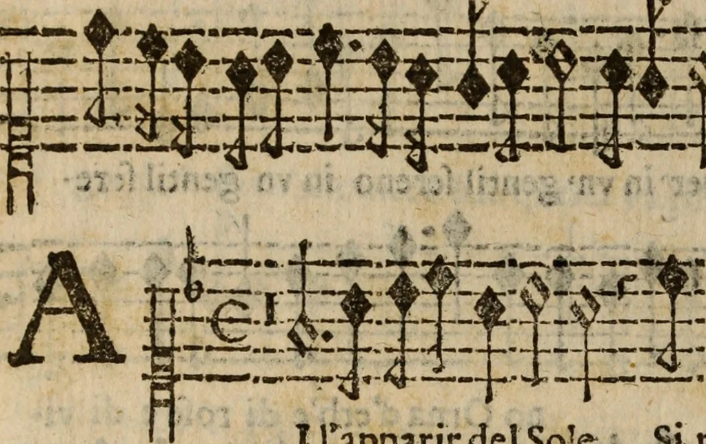 An illustration from Madrigali ... a cinqve voci. Libro primo[-sesto] .., 1611, leaf 345