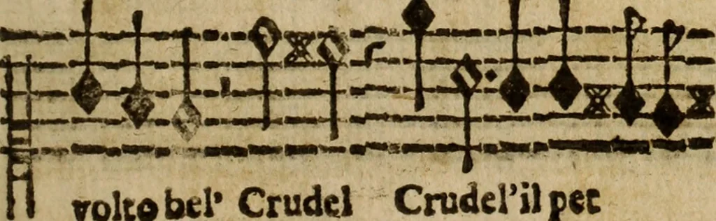 An illustration from Madrigali ... a cinqve voci. Libro primo[-sesto] .., 1611, leaf 348