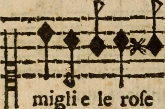 An illustration from Madrigali ... a cinqve voci. Libro primo[-sesto] .., 1611, leaf 351