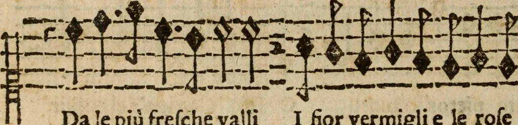 An illustration from Madrigali ... a cinqve voci. Libro primo[-sesto] .., 1611, leaf 351
