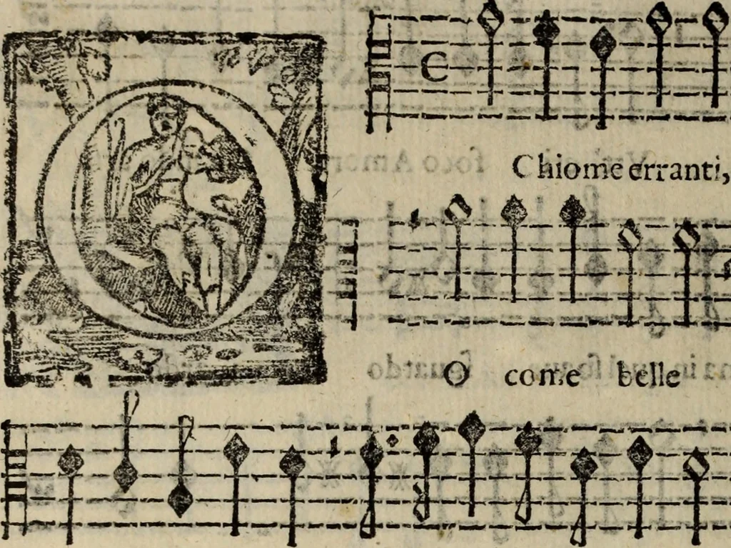 An illustration from Madrigali ... a cinqve voci. Libro primo[-sesto] .., 1611, leaf 373