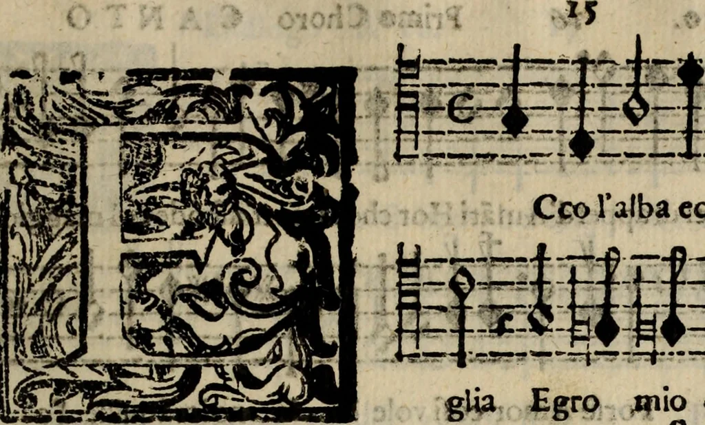 An illustration from Madrigali ... a cinqve voci. Libro primo[-sesto] .., 1611, leaf 380