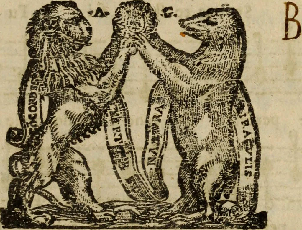 An illustration from Madrigali ... a cinqve voci. Libro primo[-sesto] .., 1611, leaf 4