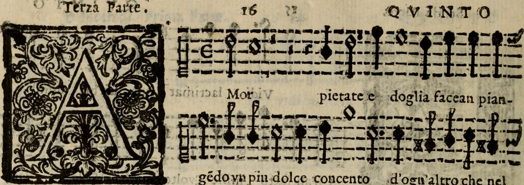 An illustration from Madrigali ... a cinqve voci. Libro primo[-sesto] .., 1611, leaf 429