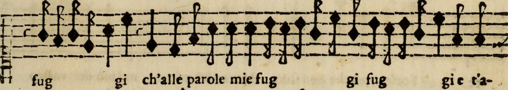 An illustration from Madrigali ... a cinqve voci. Libro primo[-sesto] .., 1611, leaf 442