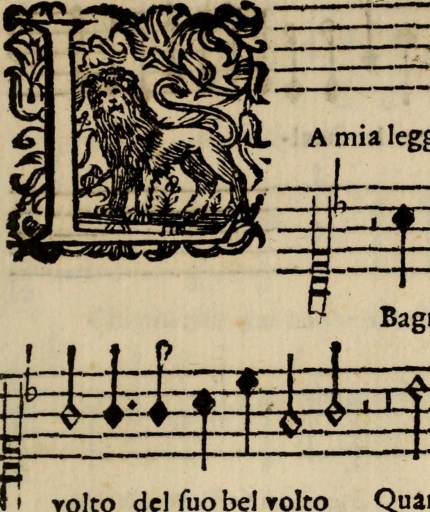 An illustration from Madrigali ... a cinqve voci. Libro primo[-sesto] .., 1611, leaf 444