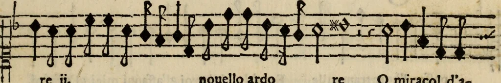 An illustration from Madrigali ... a cinqve voci. Libro primo[-sesto] .., 1611, leaf 444