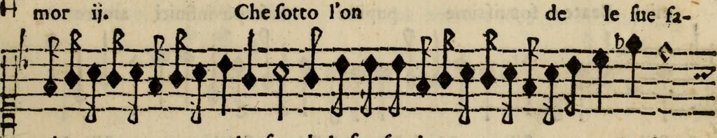 An illustration from Madrigali ... a cinqve voci. Libro primo[-sesto] .., 1611, leaf 444