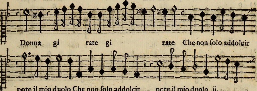 An illustration from Madrigali ... a cinqve voci. Libro primo[-sesto] .., 1611, leaf 452