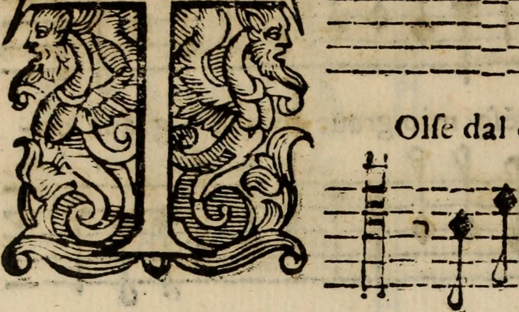 An illustration from Madrigali ... a cinqve voci. Libro primo[-sesto] .., 1611, leaf 453