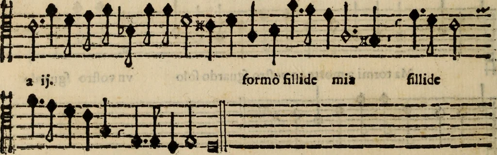 An illustration from Madrigali ... a cinqve voci. Libro primo[-sesto] .., 1611, leaf 453