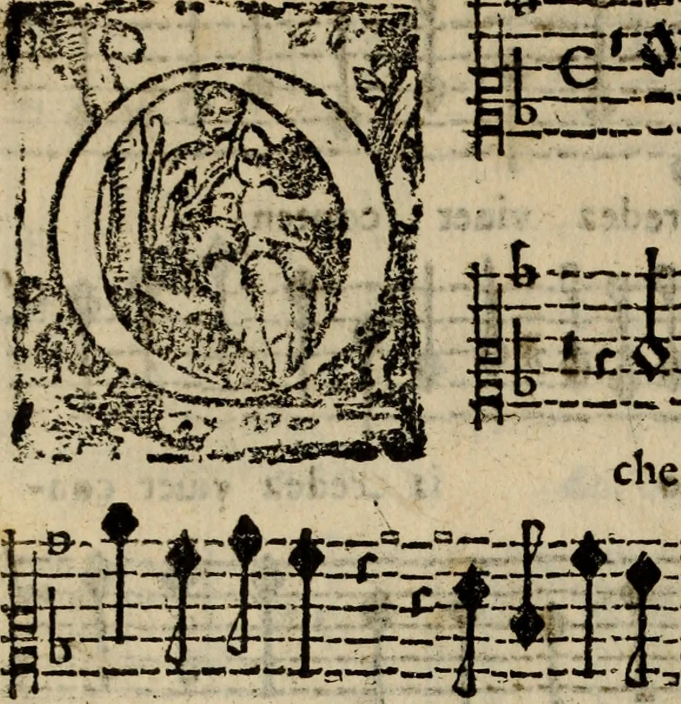 An illustration from Madrigali ... a cinqve voci. Libro primo[-sesto] .., 1611, leaf 73