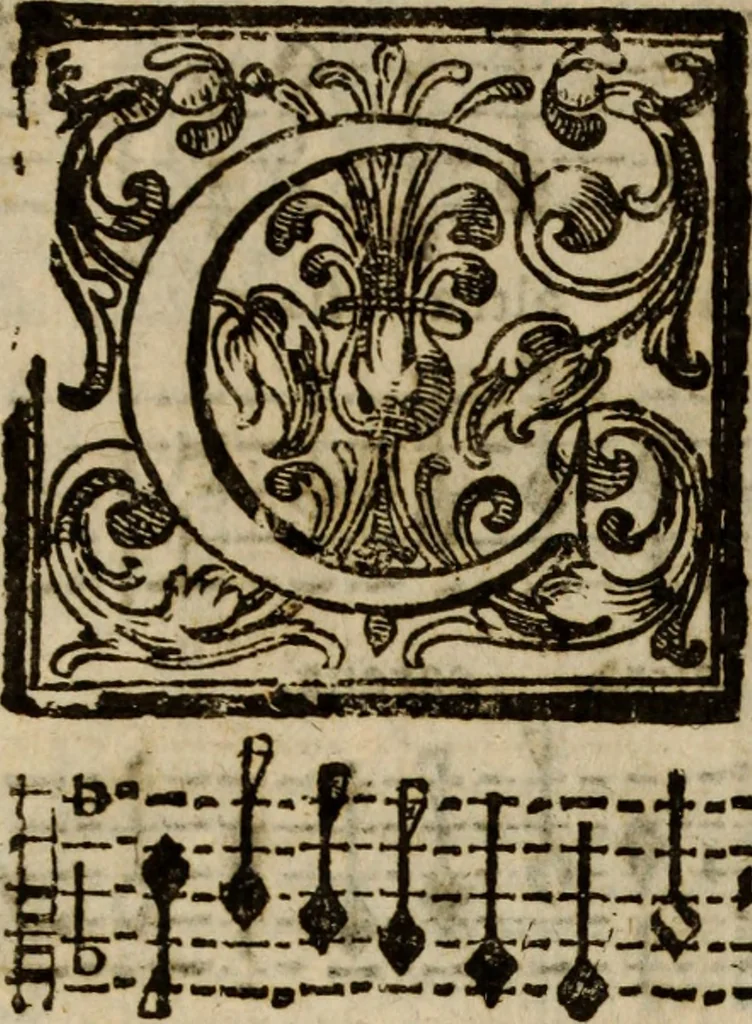 An illustration from Madrigali ... a cinqve voci. Libro primo[-sesto] .., 1611, leaf 9