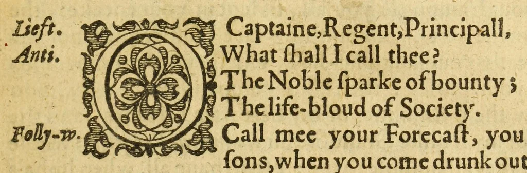 An illustration from A mad world, my masters : as it hath bin lately in action by the Children of Paules, 1608, leaf 7