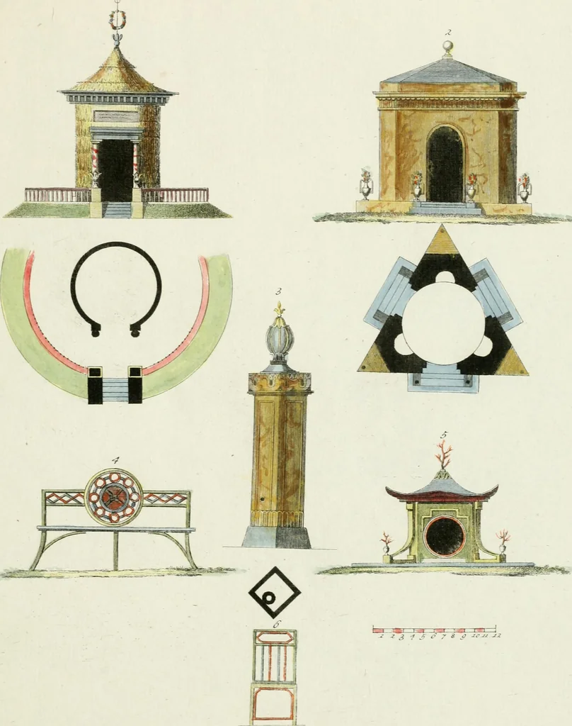 An illustration from Magazijn van tuin-sieraaden, of, Verzameling van modellen van aanleg en sieraad, voor groote en kleine lust-hoven, voorn amelijk van dezulke die, met weinig kosten, te maaken zijn, 1802, leaf 20