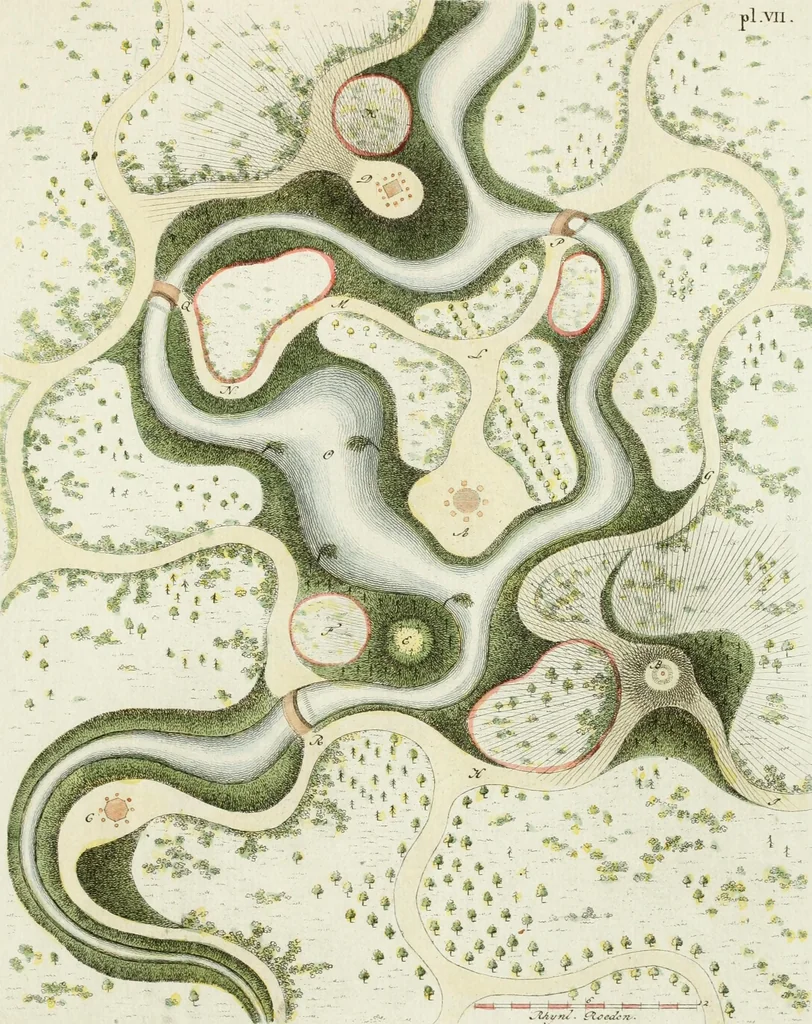 An illustration from Magazijn van tuin-sieraaden, of, Verzameling van modellen van aanleg en sieraad, voor groote en kleine lust-hoven, voorn amelijk van dezulke die, met weinig kosten, te maaken zijn, 1802, leaf 32