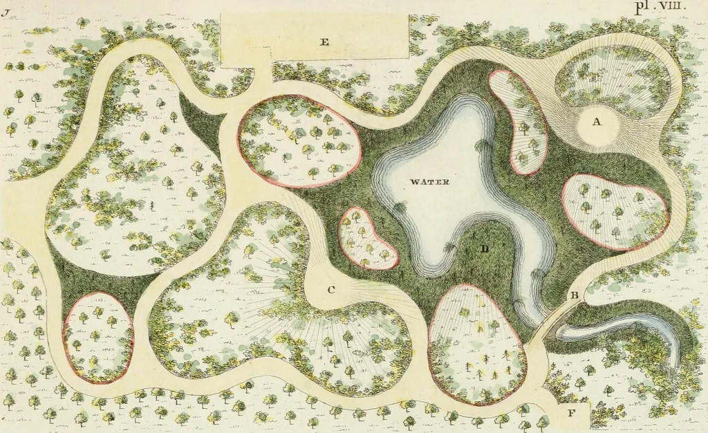 An illustration from Magazijn van tuin-sieraaden, of, Verzameling van modellen van aanleg en sieraad, voor groote en kleine lust-hoven, voorn amelijk van dezulke die, met weinig kosten, te maaken zijn, 1802, leaf 34