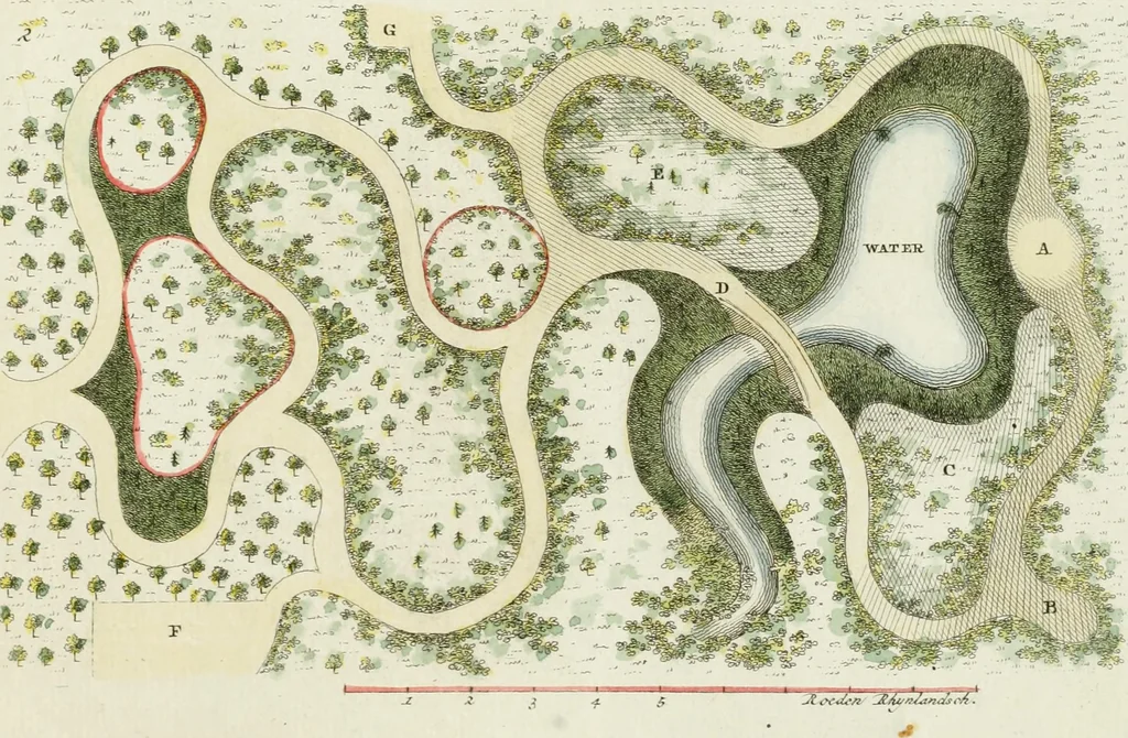 An illustration from Magazijn van tuin-sieraaden, of, Verzameling van modellen van aanleg en sieraad, voor groote en kleine lust-hoven, voorn amelijk van dezulke die, met weinig kosten, te maaken zijn, 1802, leaf 34