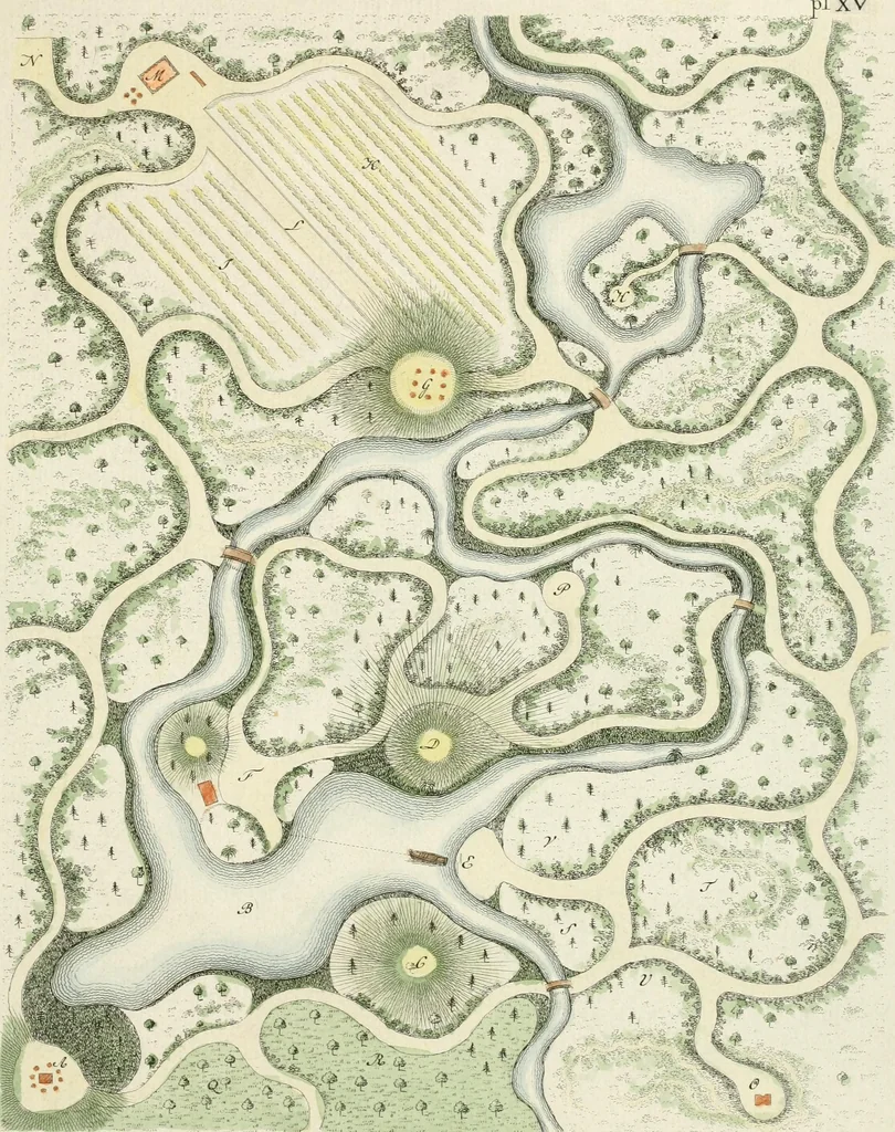 An illustration from Magazijn van tuin-sieraaden, of, Verzameling van modellen van aanleg en sieraad, voor groote en kleine lust-hoven, voorn amelijk van dezulke die, met weinig kosten, te maaken zijn, 1802, leaf 22