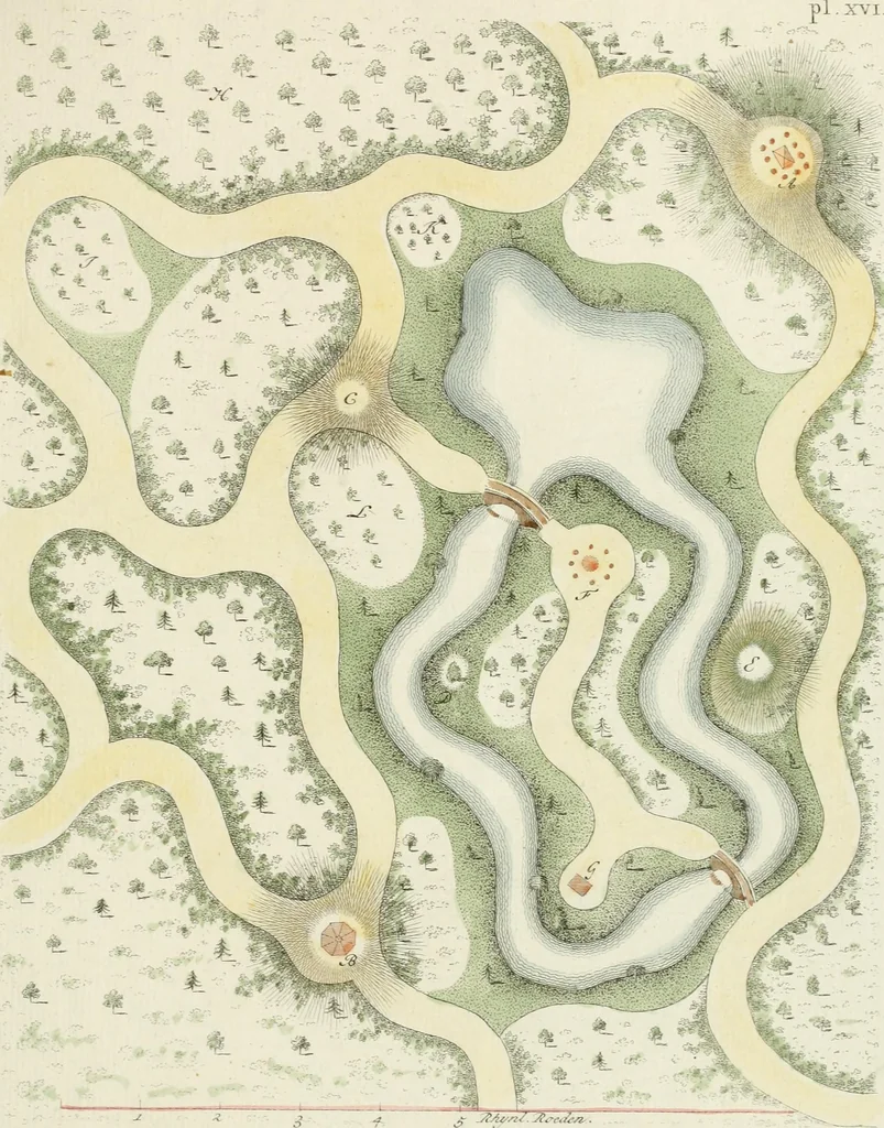 An illustration from Magazijn van tuin-sieraaden, of, Verzameling van modellen van aanleg en sieraad, voor groote en kleine lust-hoven, voorn amelijk van dezulke die, met weinig kosten, te maaken zijn, 1802, leaf 24