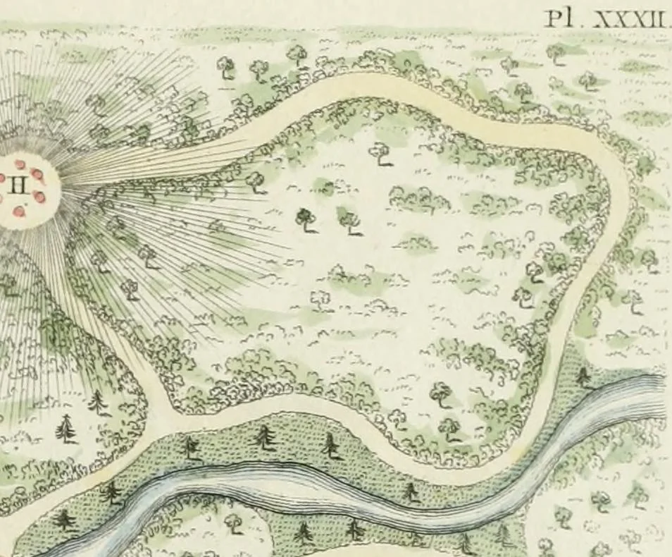 An illustration from Magazijn van tuin-sieraaden, of, Verzameling van modellen van aanleg en sieraad, voor groote en kleine lust-hoven, voorn amelijk van dezulke die, met weinig kosten, te maaken zijn, 1802, leaf 24