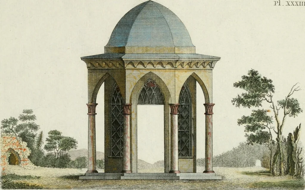 An illustration from Magazijn van tuin-sieraaden, of, Verzameling van modellen van aanleg en sieraad, voor groote en kleine lust-hoven, voorn amelijk van dezulke die, met weinig kosten, te maaken zijn, 1802, leaf 10