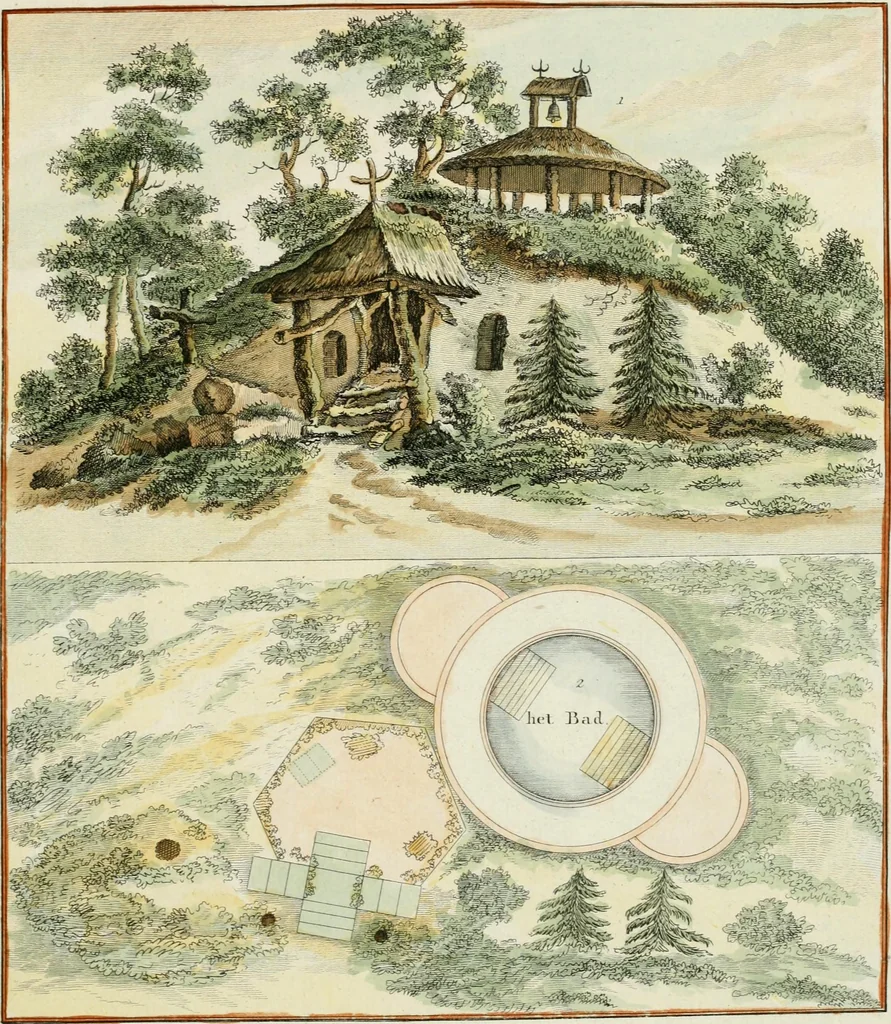An illustration from Magazijn van tuin-sieraaden, of, Verzameling van modellen van aanleg en sieraad, voor groote en kleine lust-hoven, voorn amelijk van dezulke die, met weinig kosten, te maaken zijn, 1802, leaf 22