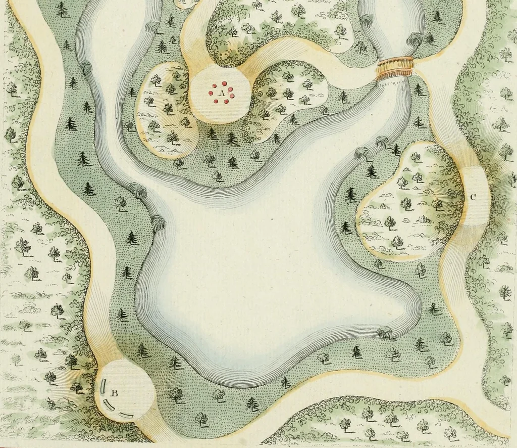 An illustration from Magazijn van tuin-sieraaden, of, Verzameling van modellen van aanleg en sieraad, voor groote en kleine lust-hoven, voorn amelijk van dezulke die, met weinig kosten, te maaken zijn, 1802, leaf 24