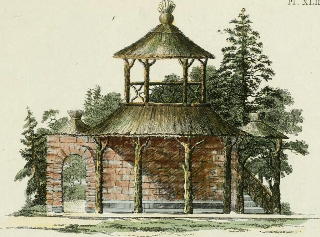 An illustration from Magazijn van tuin-sieraaden, of, Verzameling van modellen van aanleg en sieraad, voor groote en kleine lust-hoven, voorn amelijk van dezulke die, met weinig kosten, te maaken zijn, 1802, leaf 12