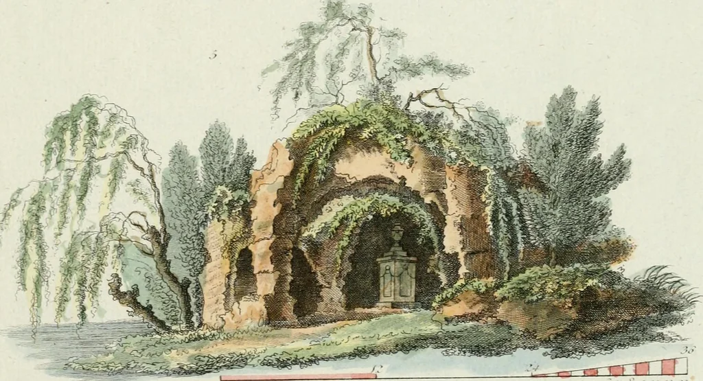 An illustration from Magazijn van tuin-sieraaden, of, Verzameling van modellen van aanleg en sieraad, voor groote en kleine lust-hoven, voorn amelijk van dezulke die, met weinig kosten, te maaken zijn, 1802, leaf 18