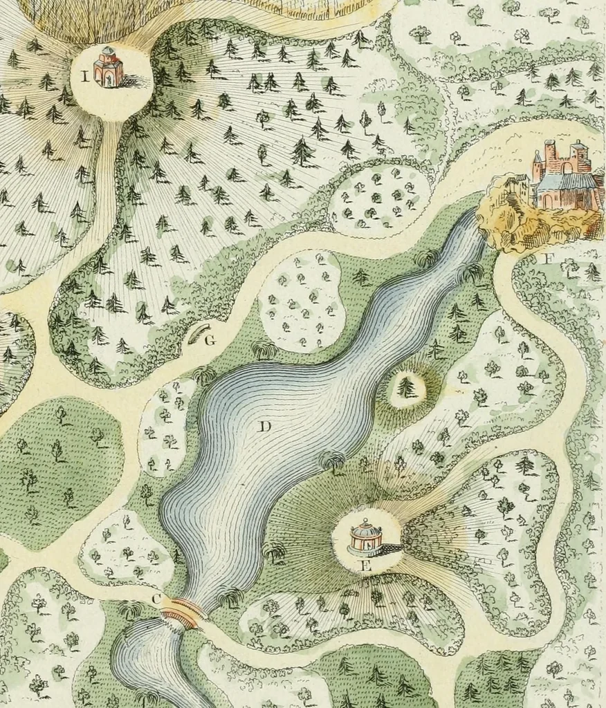 An illustration from Magazijn van tuin-sieraaden, of, Verzameling van modellen van aanleg en sieraad, voor groote en kleine lust-hoven, voorn amelijk van dezulke die, met weinig kosten, te maaken zijn, 1802, leaf 22