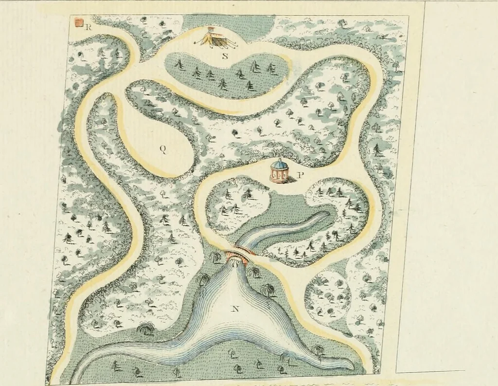 An illustration from Magazijn van tuin-sieraaden, of, Verzameling van modellen van aanleg en sieraad, voor groote en kleine lust-hoven, voorn amelijk van dezulke die, met weinig kosten, te maaken zijn, 1802, leaf 20