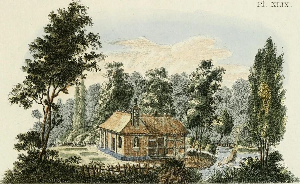 An illustration from Magazijn van tuin-sieraaden, of, Verzameling van modellen van aanleg en sieraad, voor groote en kleine lust-hoven, voorn amelijk van dezulke die, met weinig kosten, te maaken zijn, 1802, leaf 6
