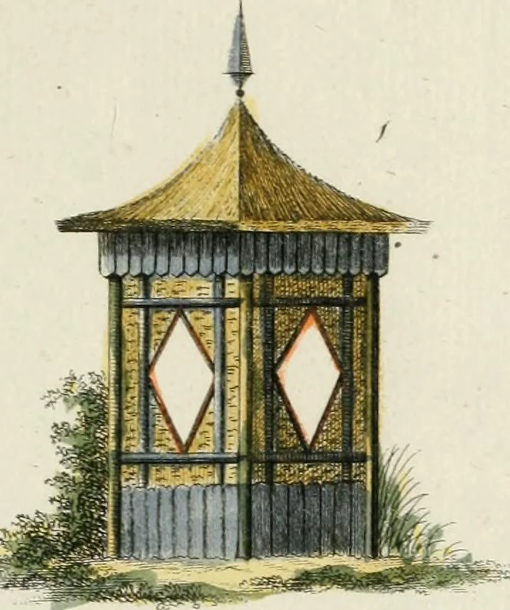 An illustration from Magazijn van tuin-sieraaden, of, Verzameling van modellen van aanleg en sieraad, voor groote en kleine lust-hoven, voorn amelijk van dezulke die, met weinig kosten, te maaken zijn, 1802, leaf 8