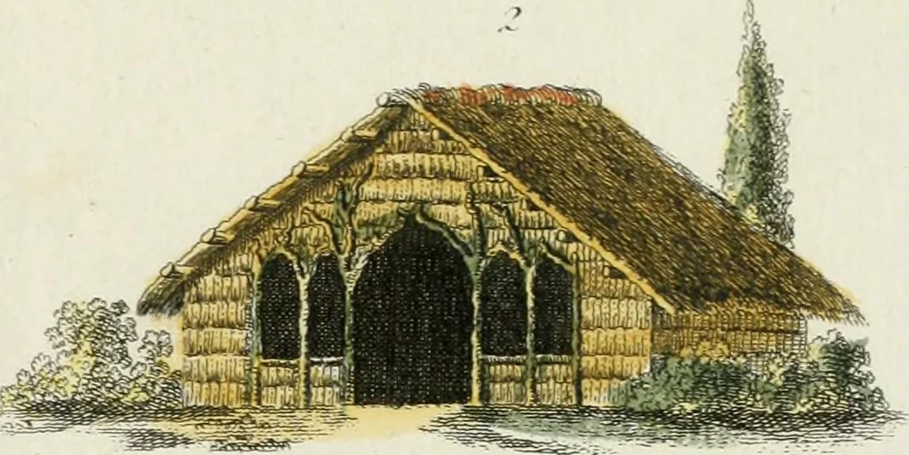 An illustration from Magazijn van tuin-sieraaden, of, Verzameling van modellen van aanleg en sieraad, voor groote en kleine lust-hoven, voorn amelijk van dezulke die, met weinig kosten, te maaken zijn, 1802, leaf 8