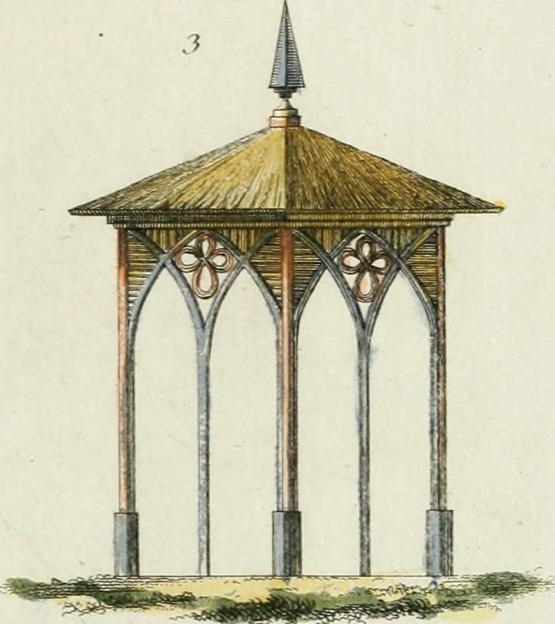 An illustration from Magazijn van tuin-sieraaden, of, Verzameling van modellen van aanleg en sieraad, voor groote en kleine lust-hoven, voorn amelijk van dezulke die, met weinig kosten, te maaken zijn, 1802, leaf 8