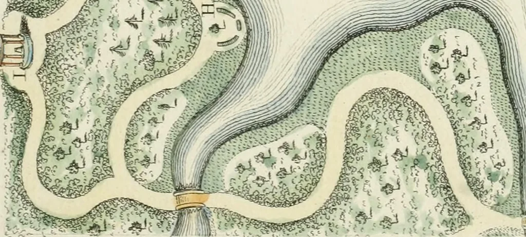 An illustration from Magazijn van tuin-sieraaden, of, Verzameling van modellen van aanleg en sieraad, voor groote en kleine lust-hoven, voorn amelijk van dezulke die, met weinig kosten, te maaken zijn, 1802, leaf 18