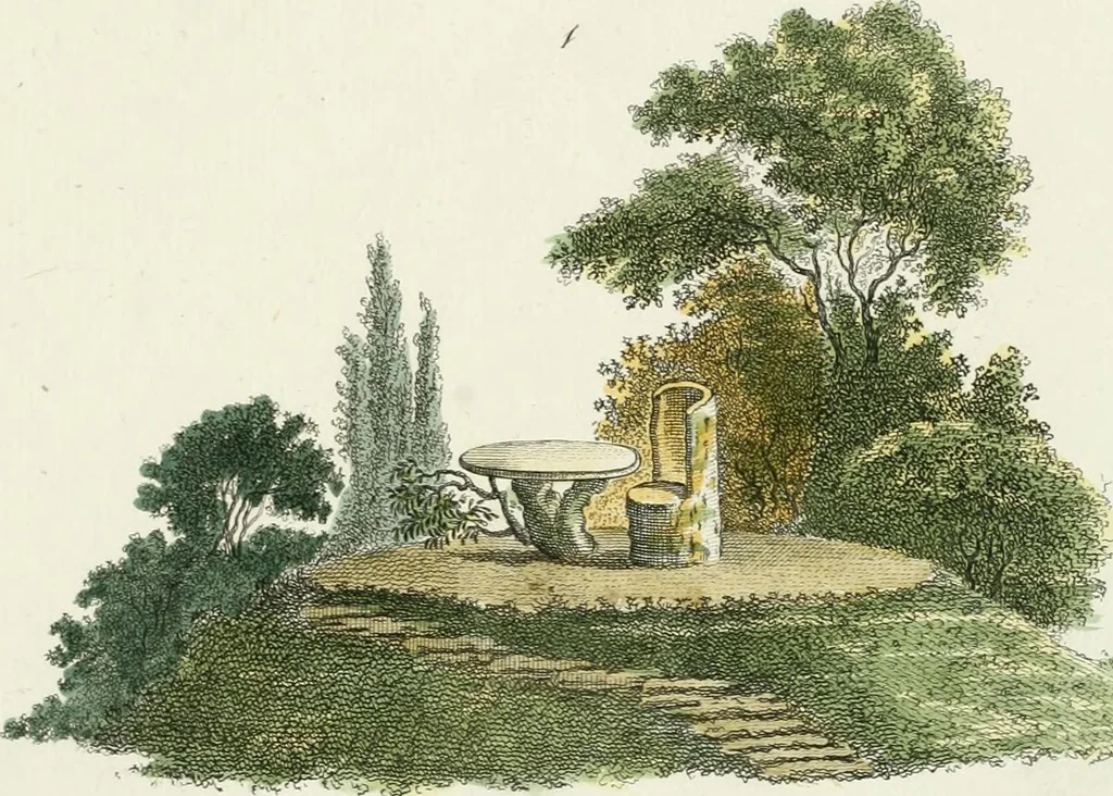 An illustration from Magazijn van tuin-sieraaden, of, Verzameling van modellen van aanleg en sieraad, voor groote en kleine lust-hoven, voorn amelijk van dezulke die, met weinig kosten, te maaken zijn, 1802, leaf 10