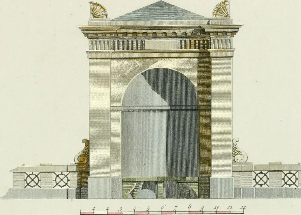 An illustration from Magazijn van tuin-sieraaden, of, Verzameling van modellen van aanleg en sieraad, voor groote en kleine lust-hoven, voorn amelijk van dezulke die, met weinig kosten, te maaken zijn, 1802, leaf 12