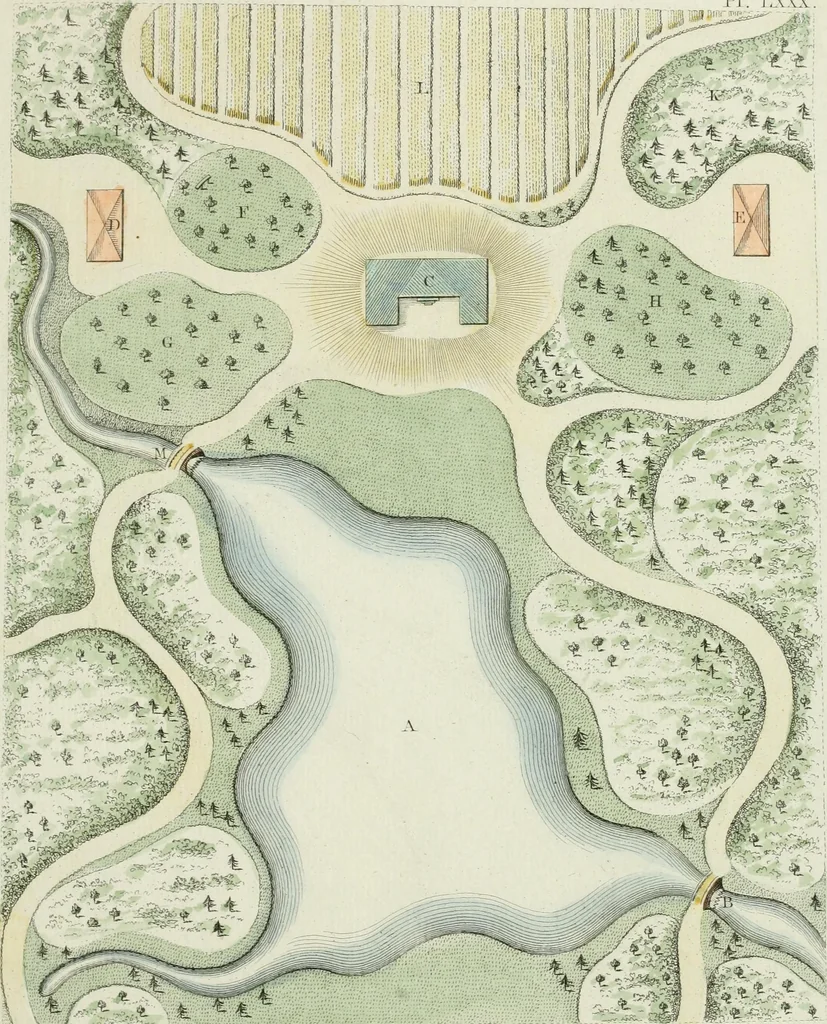 An illustration from Magazijn van tuin-sieraaden, of, Verzameling van modellen van aanleg en sieraad, voor groote en kleine lust-hoven, voorn amelijk van dezulke die, met weinig kosten, te maaken zijn, 1802, leaf 20
