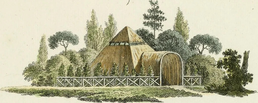 An illustration from Magazijn van tuin-sieraaden, of, Verzameling van modellen van aanleg en sieraad, voor groote en kleine lust-hoven, voorn amelijk van dezulke die, met weinig kosten, te maaken zijn, 1802, leaf 14