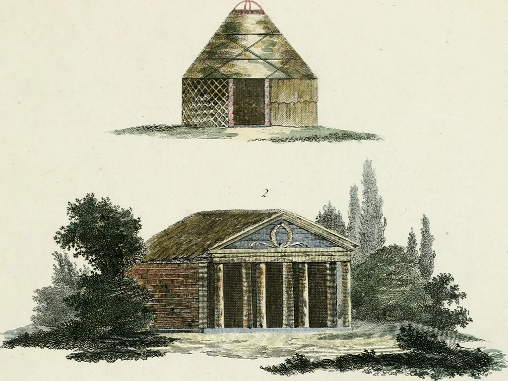 An illustration from Magazijn van tuin-sieraaden, of, Verzameling van modellen van aanleg en sieraad, voor groote en kleine lust-hoven, voorn amelijk van dezulke die, met weinig kosten, te maaken zijn, 1802, leaf 12