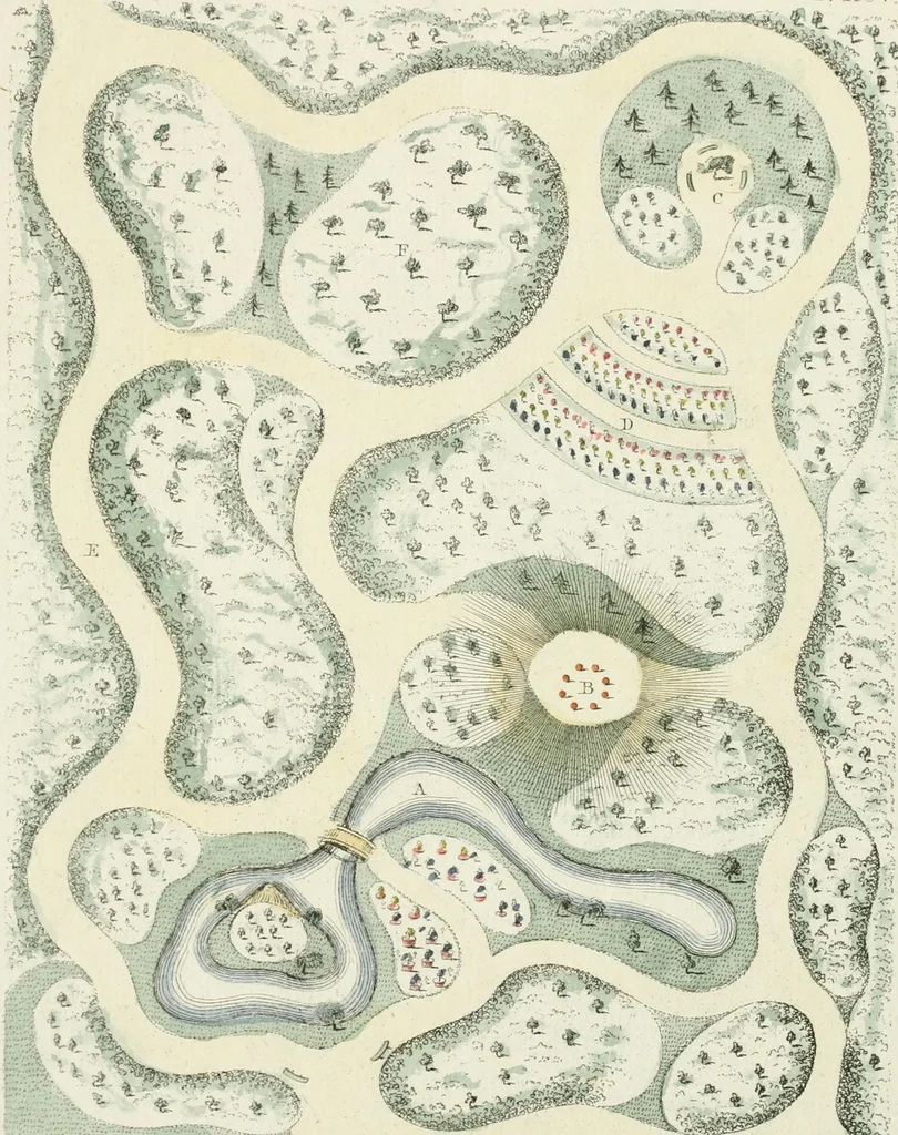 An illustration from Magazijn van tuin-sieraaden, of, Verzameling van modellen van aanleg en sieraad, voor groote en kleine lust-hoven, voorn amelijk van dezulke die, met weinig kosten, te maaken zijn, 1802, leaf 18