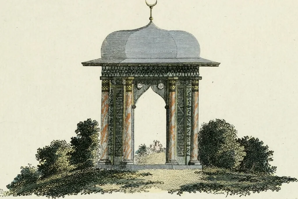 An illustration from Magazijn van tuin-sieraaden, of, Verzameling van modellen van aanleg en sieraad, voor groote en kleine lust-hoven, voorn amelijk van dezulke die, met weinig kosten, te maaken zijn, 1802, leaf 8