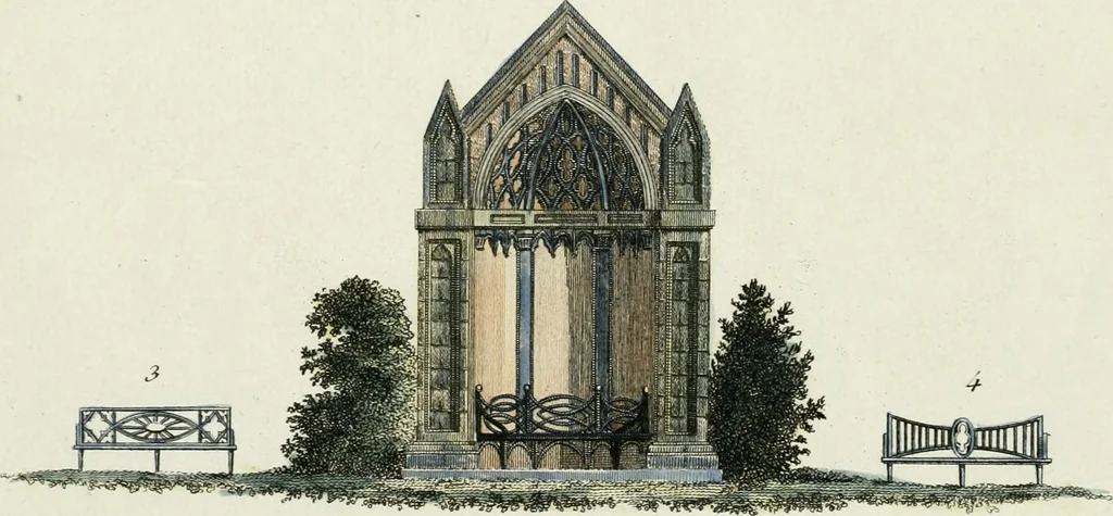 An illustration from Magazijn van tuin-sieraaden, of, Verzameling van modellen van aanleg en sieraad, voor groote en kleine lust-hoven, voorn amelijk van dezulke die, met weinig kosten, te maaken zijn, 1802, leaf 8