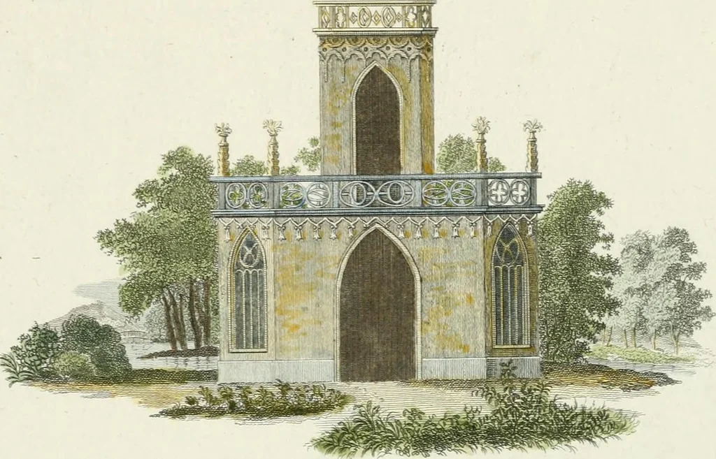 An illustration from Magazijn van tuin-sieraaden, of, Verzameling van modellen van aanleg en sieraad, voor groote en kleine lust-hoven, voorn amelijk van dezulke die, met weinig kosten, te maaken zijn, 1802, leaf 10